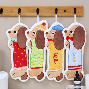 Lindas Toallas de Mano con Diseño de Dachshund de Dibujos Animados, 40x15cm, de Felpa Coral, para Cocina y Baño, con Ganchos - Product Image 1