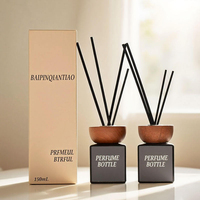 Flacon diffuseur carré de luxe vide en verre avec couvercle en bois pour bâtonnets de parfum, 50ml, 100ml, 150ml, 500ml