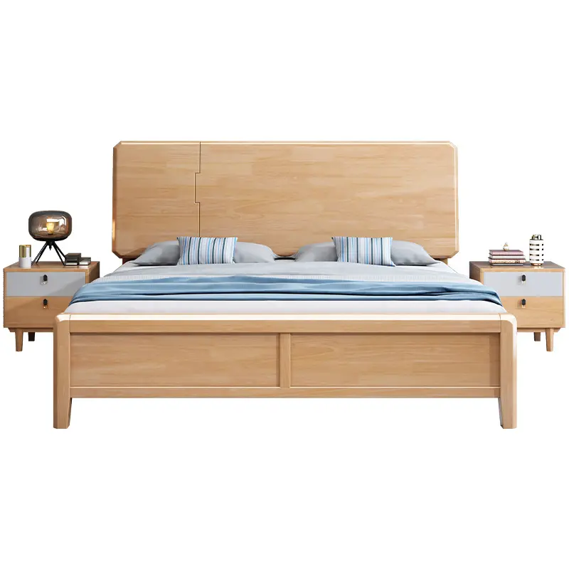 High Quality Solid OAK Wood Bedroom Sets Furniture Solid Wood Bed Frame Double Bed With Headboard