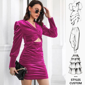 Abito Casual autunno/inverno con lunghe maniche a sbuffo in velluto <span class=keywords><strong>oro</strong></span> Skinny con Design a anca increspata modello tinta unita stile Twist alla moda - Product Image 3