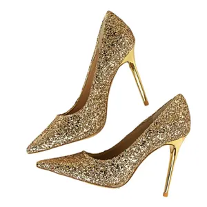 Hot Sale European Style Women'S Shoes High Heels Shallow Mouth Pointed Glitter Sexy Slim Nightclub High Heel Shoes Made In China