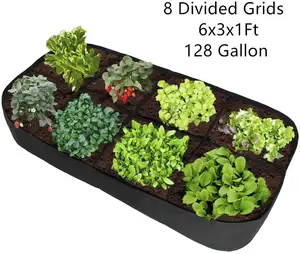 Rectangle Reinforced Felt Raised Garden Bed Breathable Fabric Planting Container Grow Bag Planter Pot With 8 Compartments