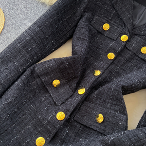 Robe de luxe en tweed femmes automne col cranté plume manches élégante robe de bureau pour <span class=keywords><strong>Style</strong></span> <span class=keywords><strong>Chic</strong></span> - Product Image 5