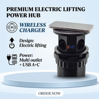 Automatische Motorisierte Lift-Tischsteckdose aus Aluminiumlegierung mit LED-Beleuchtung, 3 AC-Steckdosen, 1 USB-A, 1 USB-C, 16A, IP44-Standard, geerdet