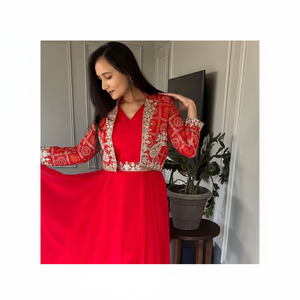 Pakistani Designer Pink and Red <b>Shrug</b> Salwar Kameez embroidered Sequence Work Salwar Kameez Stitched <b>Wedding</b> Wear Suits - Product Image 1
