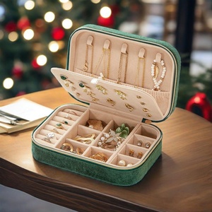 Wholesale Custom Double-layer Velvet Travel Jewelry Organizer <b>Box</b> with Mirror Zipper for Storing Necklaces <b>Earrings</b> and Rings - Product Image 2