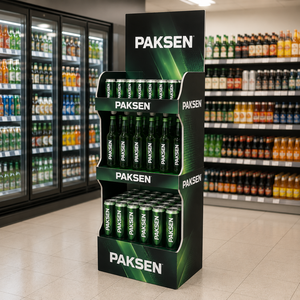 Drink Display Corrugated Paper Floor <b>Stand</b> 3-Tier Green Rack For Beverage Cans Bottles Supermarket Retail Zone - Product Image 2