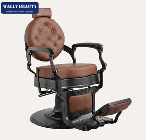 Sillón de Barbería de Lujo Vintage de Cuero Marrón Reclinable con Bomba Hidráulica de Alta Resistencia para Peluquería y Estilismo - Product Image 1