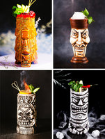 DZ Tasse à cocktail en céramique Zombie Cup, style Tiki Bar Hawaïen Moderne, durable, compatible lave-vaisselle et micro-ondes, avec bouchon de paille, personnalisable pour fêtes