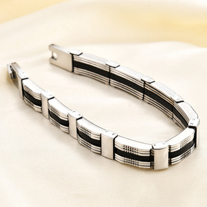 Bracelet en acier inoxydable 14MM, design géométrique, bijoux unisexes, style moderne punk, noir et argenté - Product Image 3