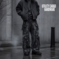 Jeans pour hommes, style gothique, multi-poches, cargo, jambes larges, ceintures à boucles, pantalons en denim punk, pantalons pour hommes, Y2K