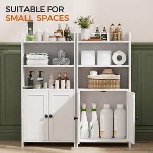 Meuble de rangement de salle de bain moderne en bois SENYU, meuble autoportant pour papier toilette avec 2 portes et étagères pour petits espaces - Product Image 4