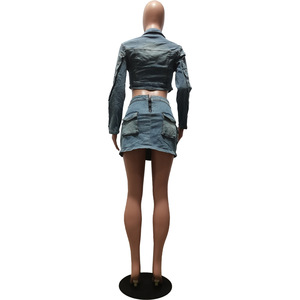 New Washed Button Zipper Tie Irregular <b>Split</b> Workwear Bag Denim <b>Skirt</b> Suit Fashion - Product Image 6