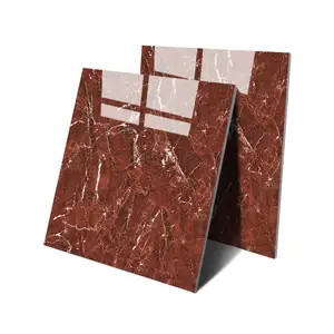 Ubin lantai keramik, harga rendah persegi 60x60 jenis lantai marmer terlihat merah Glossy vitrifikasi keramik lantai Interior