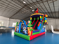 Château gonflable à double toboggan sur le thème de l'astronaute spatial, combo de jeu gonflable fusée de dessin animé pour parc d'attractions et carnaval pour enfants