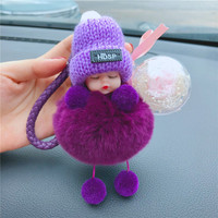 Nouveau sac de voiture coréen, pendentif moelleux, élégant, peluche, poupée bébé, porte-clés, porte-clés pour cadeau (KC151C)