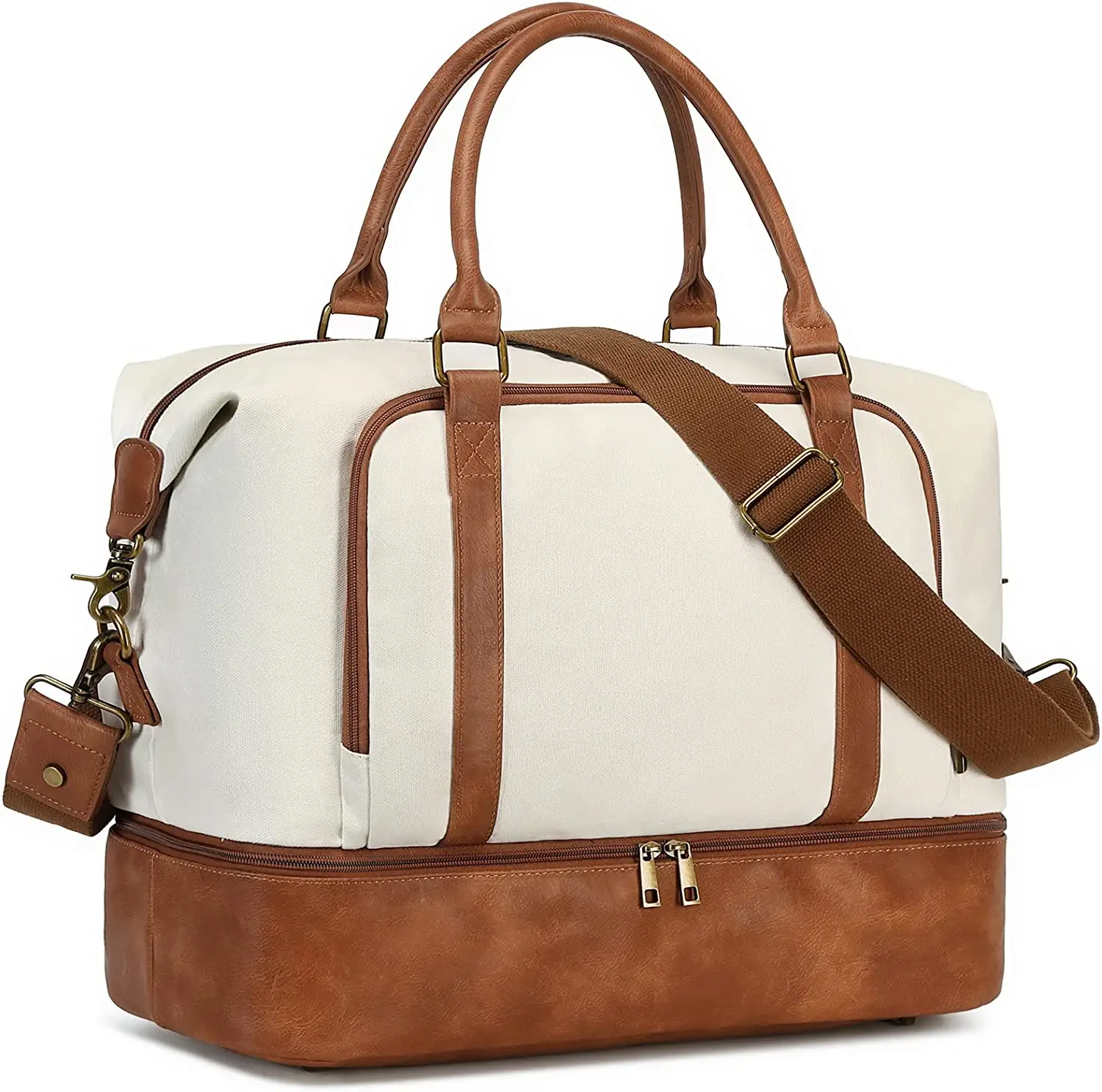 Oem Custom Logo Luxury Leather Duffle Bag Woman Canvas Overnight Holiday Luggage Travel Weekender Tote Bag