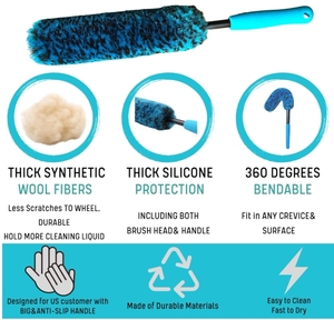 6 pz Kit professionale per la pulizia delle ruote per auto, spazzola per pneumatici, spazzola per cerchi in lana morbida da 2 pz - Product Image 6