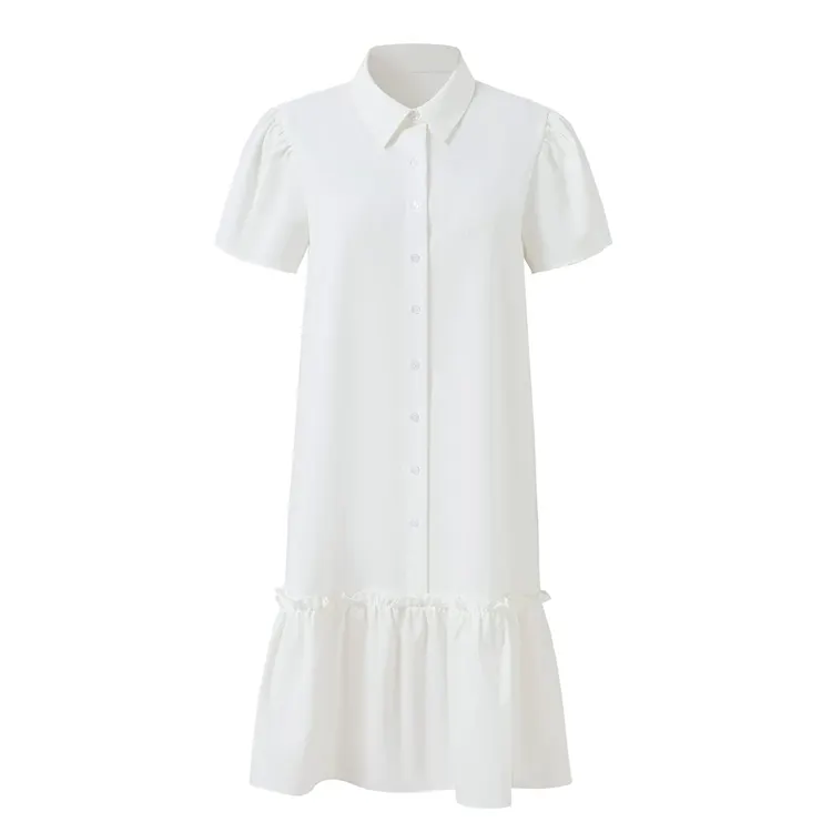 Factory customize Summer new Women's Lapel Neck Short Sleeve Dresses Button Down A Line Midi Swing Party Dress