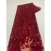 Magnifique Tissu en Dentelle Africaine Française de Haute Qualité, 5 Yards, Luxueux, Brodé de Paillettes et Perles, Dentelle de Mariée Française en Maille