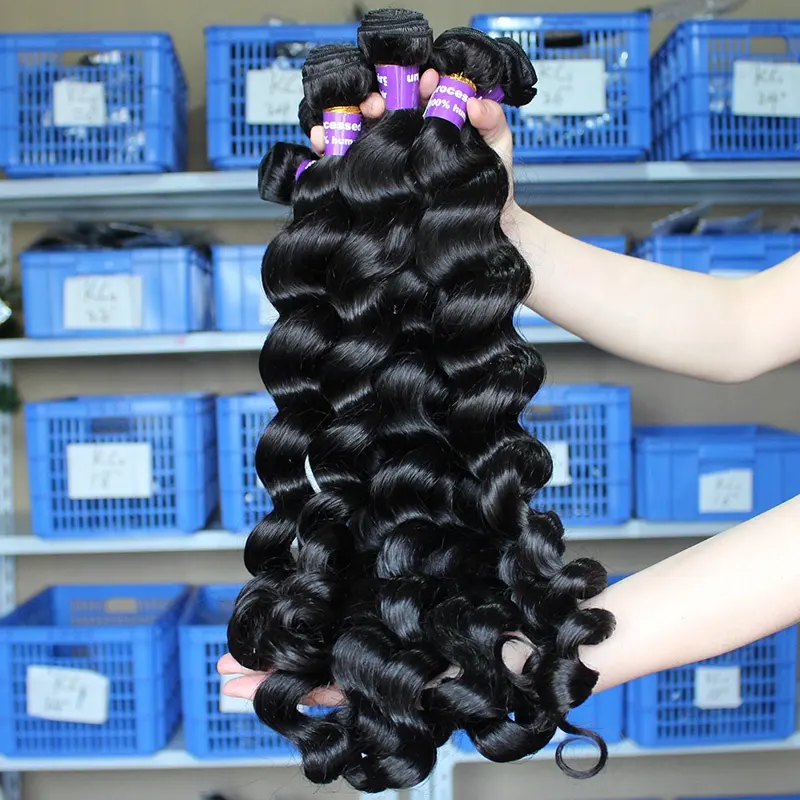 100% Unprocessed Remy Human Hair Bundles Loose Wave Bundles Brazilian Virgin Human Hair Natural Black for Black Women