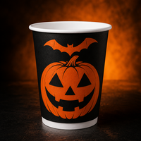 Gobelet à café jetable à double paroi en papier kraft, motif chaudron, isolé et résistant à la chaleur, 16 oz, pour Halloween, à emporter, pour les cafés