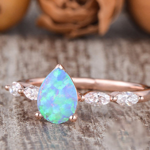 ナチュラルオパールストーンソリティアリングエンゲージメントウェディングオーストラリアホワイト18Kミニマリストイエローソリッドゴールドオパールバンドリング女性用 - Product Image 3