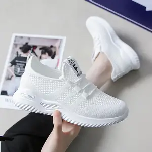 Sepatu Jalan Kebugaran Wanita, Sneaker Wedge Jala Olahraga Kasual Nyaman Bernafas Putih untuk Perempuan