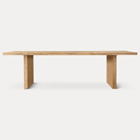 Table de salle à manger rectangulaire en bois massif de chêne recyclé de style mid-century, personnalisable, pour extérieur, conférence, restaurant, hôtel