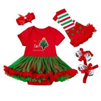 Ensemble de 4 pièces de vêtements de Noël pour enfants, directement de l'usine, en coton, avec motif de Père Noël dessin animé doux, pour bébés