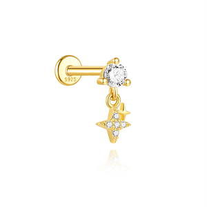 Gold Plated S925 Sterling <b>Silver</b> Single Stud <b>Earring</b> Flower Design with CZ Stone <b>Cartilage</b> Piercing Jewelry for Women - Product Image 4