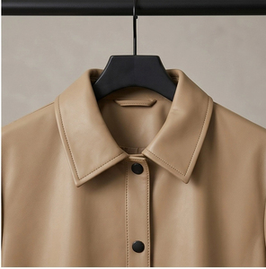 Nouvelle <span class=keywords><strong>veste</strong></span> en <span class=keywords><strong>cuir</strong></span> kaki pour femme, col à revers, bouton unique, cordon de serrage réglable, poche latérale, manteau court - Product Image 4