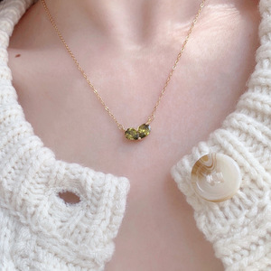 Collier pendentif double goutte en argent sterling avec zircon vert olive taille cœur pour <span class=keywords><strong>femme</strong></span>, chaîne <span class=keywords><strong>de</strong></span> clavicule tendance, cadeau pour amoureux - Product Image 3