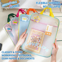 Sac fourre-tout multifonctionnel A4 en maille avec porte-cartes et pochette à fermeture éclair pour fournitures scolaires, vente en gros OEM ODM