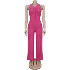 Viviblook Z324ST Women Casual <b>Set</b> Halter Sleeveless Lace up Crop Top Long Pants Two Piece Plus Size <b>Set</b> for Ladies - Product Image 5