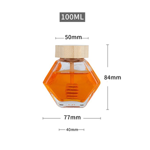 Barattolo di Vetro Esagonale per Miele <span class=keywords><strong>con</strong></span> <span class=keywords><strong>Coperchio</strong></span> in Legno Naturale, Stampa Logo Personalizzata, Confezione Regalo per Conservazione di Miele, Snack e Zucchero (100/220/380ml) - Product Image 4