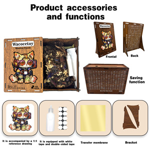 Joli <span class=keywords><strong>puzzle</strong></span> en <span class=keywords><strong>bois</strong></span> durable en forme de <span class=keywords><strong>chat</strong></span> avec lunettes et tirelire intégrée pour enfants et adultes - Product Image 4