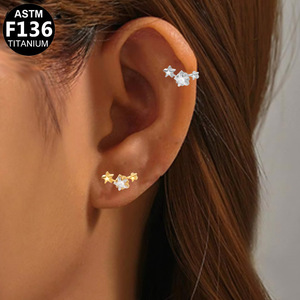 Titanium Stud <b>Earrings</b> G23 Music Note Star Zircon Lip Philtrum Cochlear Jewelry Unisex Everyday Wear - Product Image 2