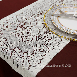 European Style Lace Table Runner White Red Coffee Embroidered Polyester Home Decor - Product Image 1