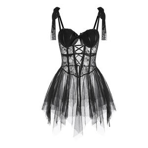 Nuevo Diseño, Falda de Malla Transparente, Ropa de Dormir para Mujer, Sexy, con Lazo, Color Sólido, Conjunto de Ropa de Dormir con Diseño de Espina de Pescado - Product Image 6