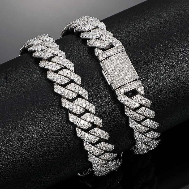 Hoge Kwaliteit Hiphop 10Mm Massief 3d Side Iced Cuban Link Armband Met Moissanite Diamant