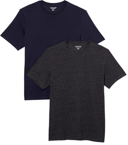 Camiseta de Algodón para Hombre, Corte Ajustado, Manga Corta, Cuello Redondo, Color Sólido, Tejido Jersey Casual, 220 Gramos, Negro y Azul Marino - Product Image 1
