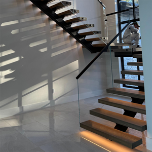 <span class=keywords><strong>Escalera</strong></span> <span class=keywords><strong>Interior</strong></span> Popular DB de Viga Única Recta con Peldaños Abiertos de <span class=keywords><strong>Madera</strong></span> Maciza <span class=keywords><strong>y</strong></span> Barandillas de Vidrio/Acero Inoxidable - Product Image 2