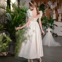 Robe de mariée moderne grande taille style français en satin léger longueur genou, robe de princesse blanche pour fête d'anniversaire