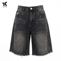 Shorts Capri en jean respirant style Y2K américain avec strass thermocollés pour homme, fabrication OEM/ODM directe usine, été vintage