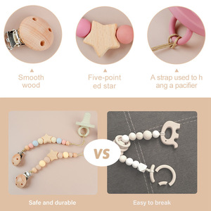 Fatto a mano pentagonale stella di faggio in legno di colore della caramella perline di Silicone dentizione per i ragazzi ragazze del bambino manichino porta <span class=keywords><strong>ciuccio</strong></span> catena a Clip - Product Image 5