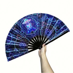 13 Inch Personalized Bamboo <b>Hand</b> Held Fan Bamboo Ribs Large Sizes Dancing Rainbow Silk Kungfu <b>Hand</b> Fans - Product Image 2