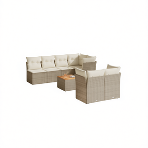 Conjunto de Sofás de Jardín de Mimbre Sintético, 8 Piezas, Color Beige Crema, Muebles de Exterior Impermeables, Diseño Contemporáneo, Cojines de Espuma de Alta Densidad - Product Image 1