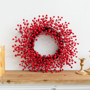 Meimei thủ công thủ công mỹ Màu đỏ lễ hội Giáng sinh Berry Vòng hoa bọt cảm ứng tự nhiên cửa trước treo trang trí nhân tạo - Product Image 2