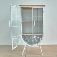 Nouveautés : Armoire de rangement rustique style ferme avec grande porte vitrée arquée, dessus en bois et structure en fer robuste, pour bar domestique, entrée et salon